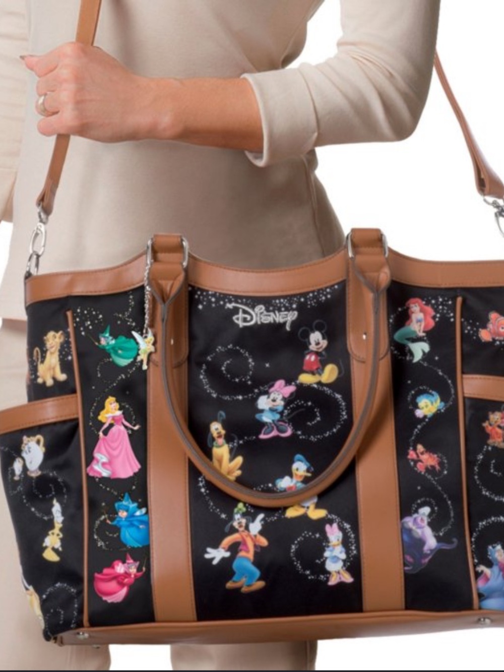 Disney Bradford Exchange Black Tote with Brown Trim and Classic Character Print